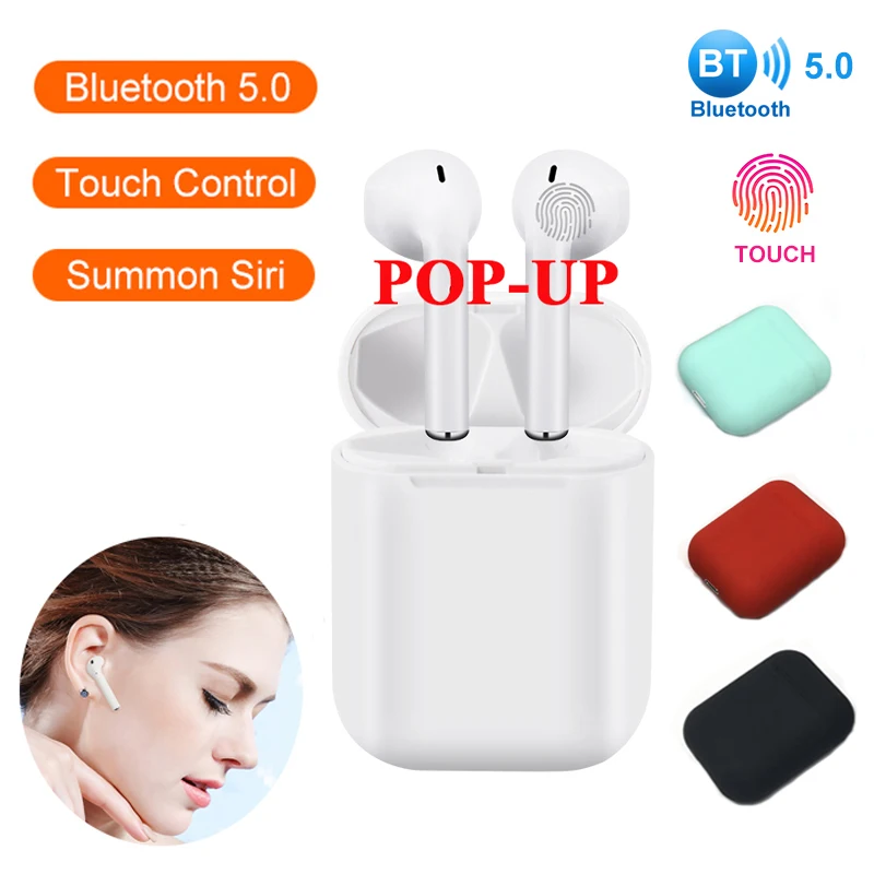 

I12 TWS Touch Control Pop-UP Mini Wireless Bluetooth 5.0 Earphones Stereo Headset Pk I9S I7S I11 for All IOS Android Smart Phone