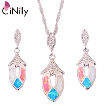 

CiNily Created Pink White Blue Opal Cubic Zirconia Silver Plated Wholesale for Women Jewelry Pendant Earrings Jewelry Set OT131