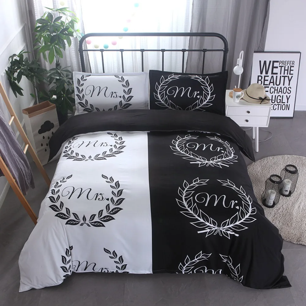 

Home textile Bedding Set white Black Color Duvet Cover Sheet Bed Cover duvet set