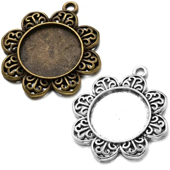 

JUYA Cheap Diy Accessories Hollow Flower Pendant Tray 4pcs/lot 25mm 20mm Vintage China Round Cameo Cabochon Base Setting AD00025