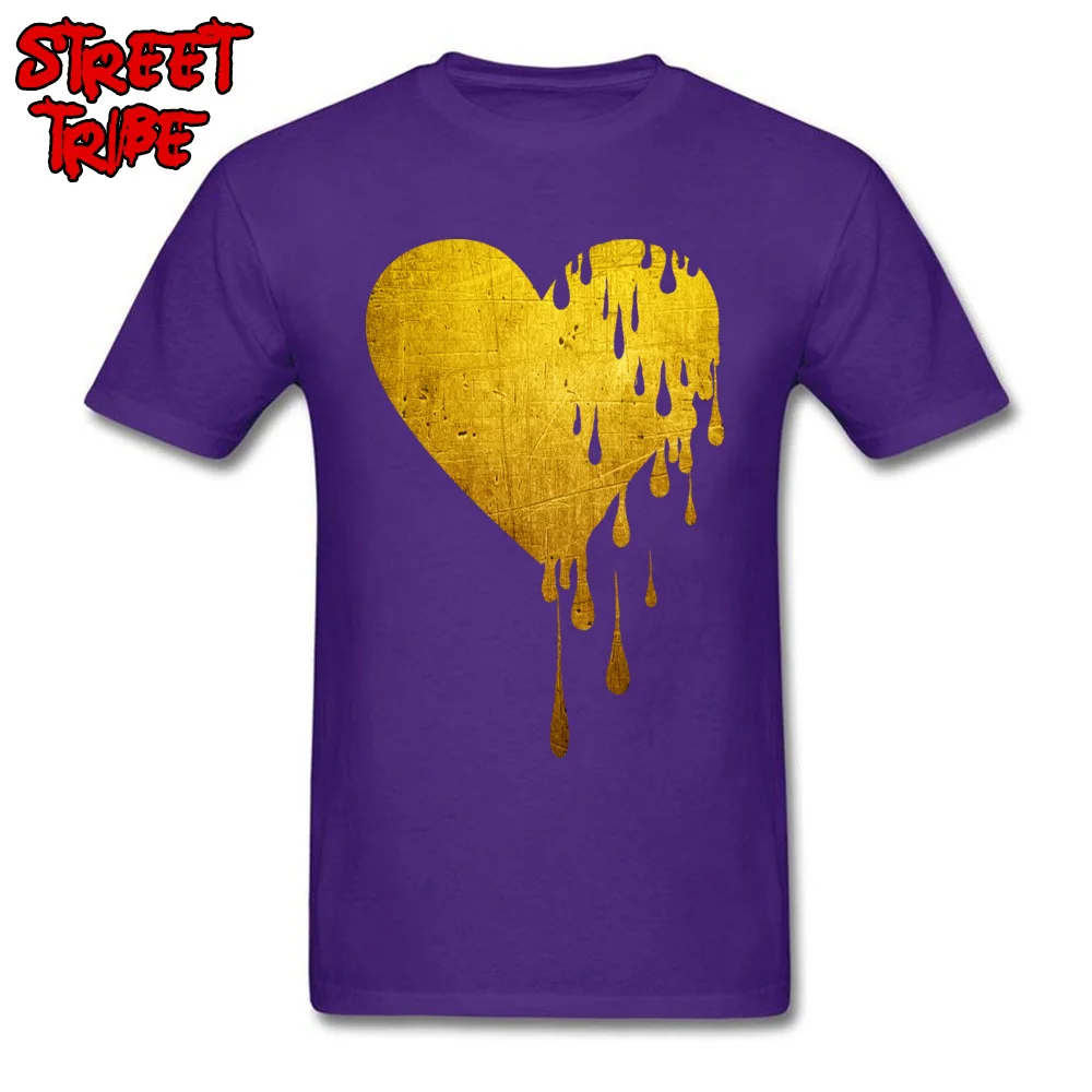 2018 Newest Bleeding Gold Heart Short Sleeve T Shirts Labor Day Round Neck 100% Cotton Tops Shirt for Men Tee Shirts Printed On Bleeding Gold Heart purple