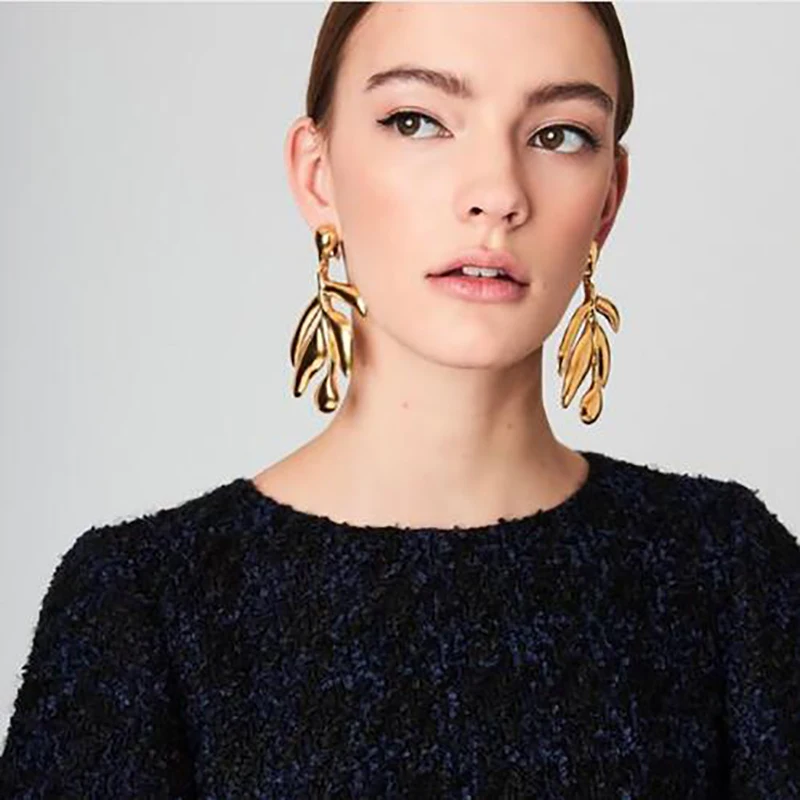 

New Arrival Vintage Statement Jewelry Metal Leaf Drops Earrings Maxi Dangle Earrings for Women Accessories Brincos Wholesale