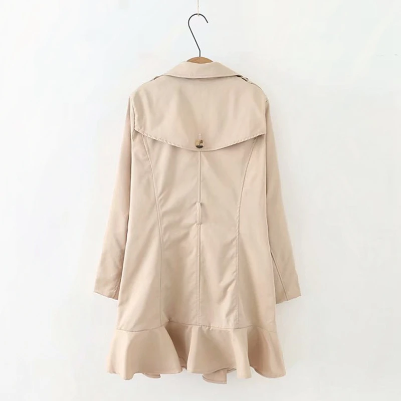 Casual Double Breasted Trench Coat Plus Size XXXL Adjustable Breasted Loose Ruffles Long Trench Outerwear KKFY2845