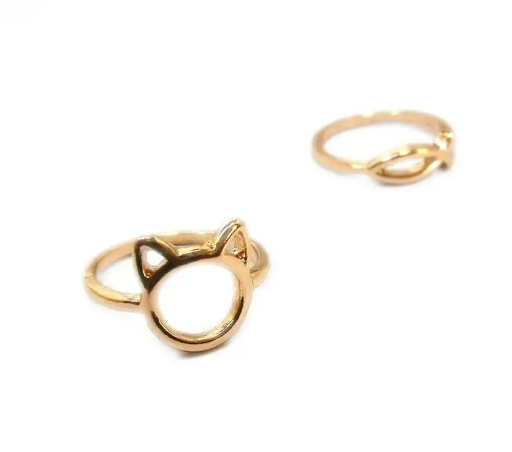 

Fashion Gold Plating Cute Fish and Ear Kitty Cat Finger Rings for Women Girl Set 2pcs/set animal Jewelry Gift Wholesale