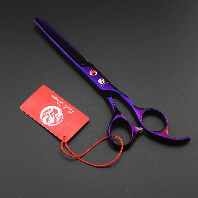 Purple dragon 7.0 inch Professional pet grooming scissors dogs shears hair cutter Straight & Curved & Thinning 3pcsset (4)