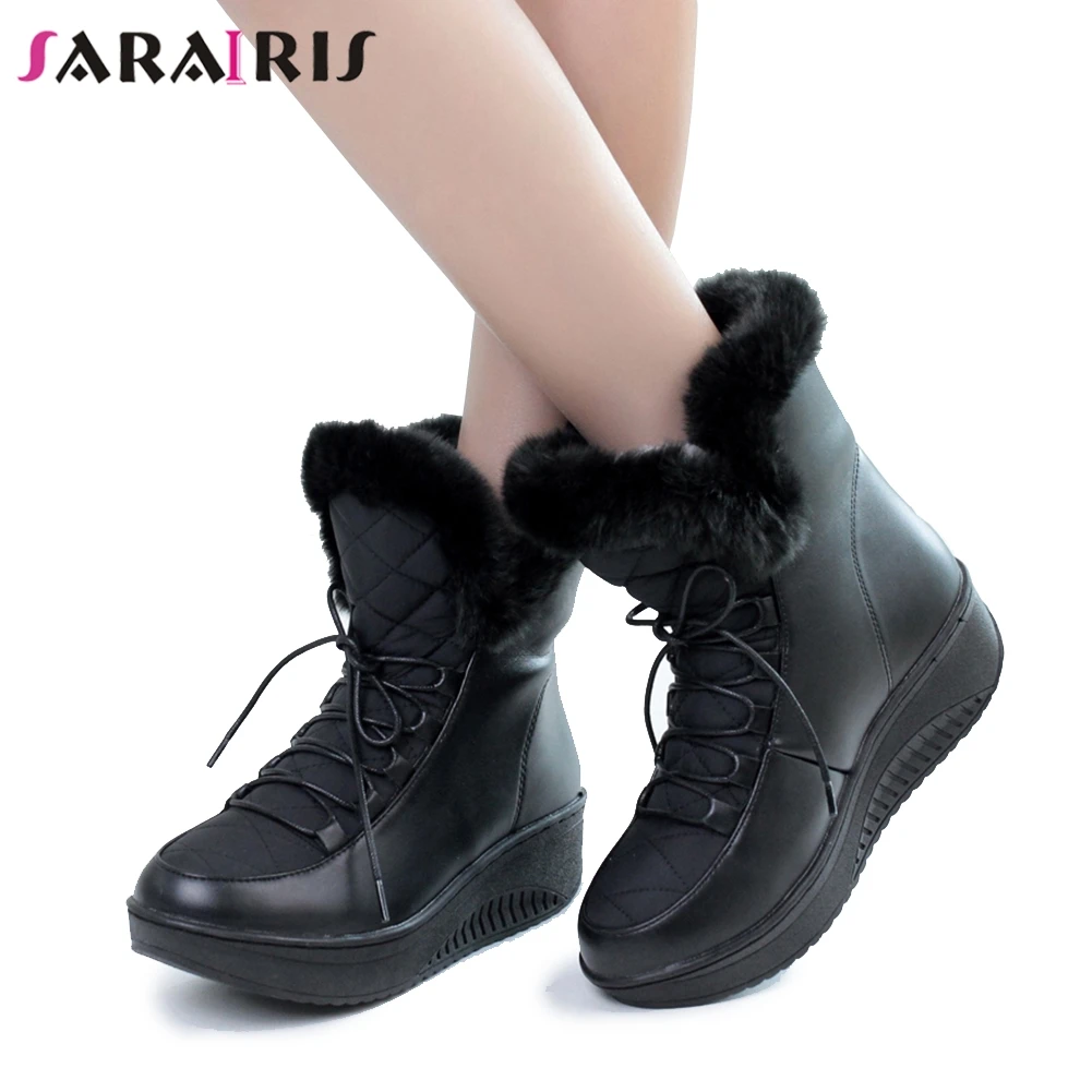 

SARAIRIS Dropship Big Size 35-44 Winter Super Warm Ankle Snow Boots Women 2019 Waterproof Platform Booties Wedges Shoes Woman