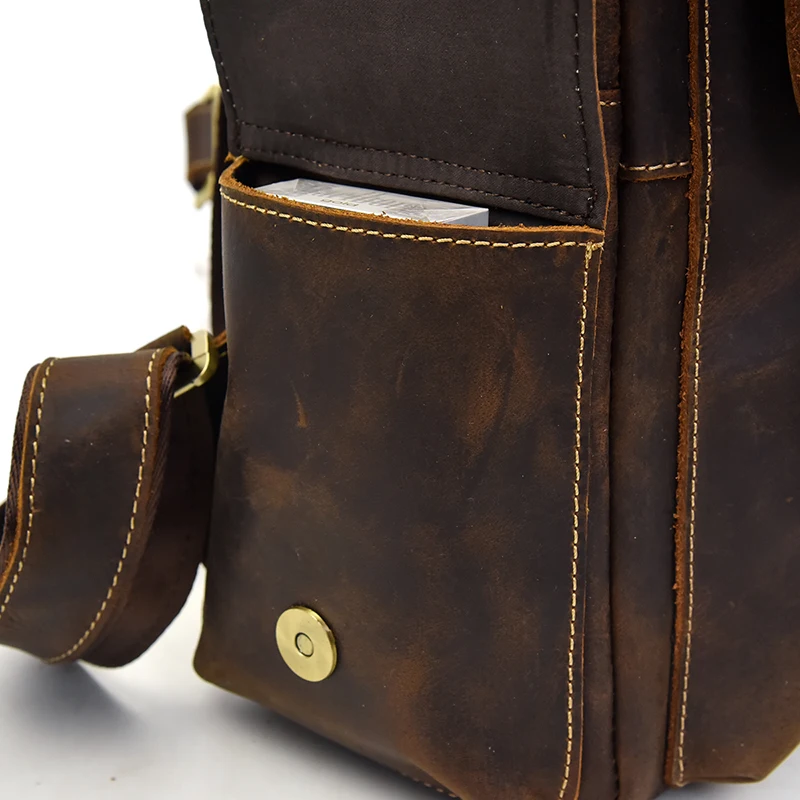 Front Pocket of Woosir Casual Crazy Horse Leather Backpack