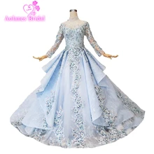 Арабское выпускное платье с вышивкой, кружевные жемчужины, блестки с длинным рукавом, 3d Цветы, синие вечерние платья трапециевидной формы с высоким воротом