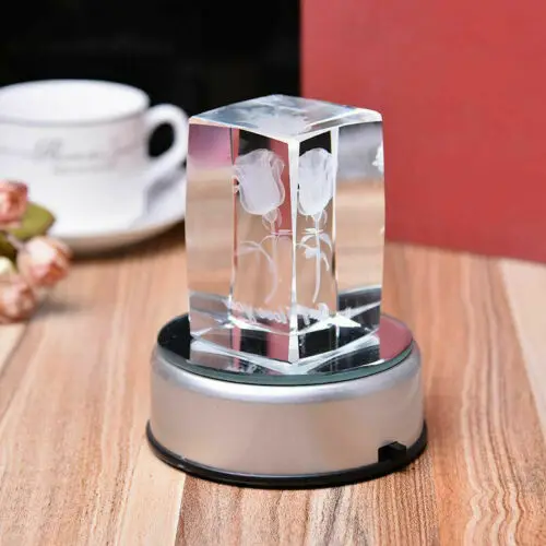

7 LED 3D Laser Crystal Glass Trophy Jewelry Display Stand Base Rotating US