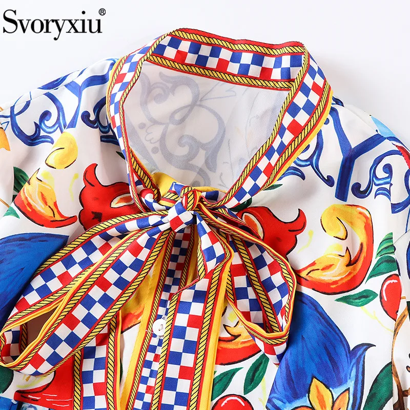 Женский костюм с брюками Svoryxiu разноцветный двойка: блузка длинными рукавами