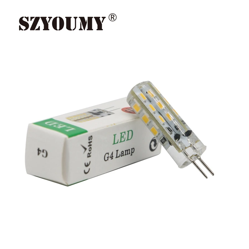 

SZYOUMY 50Pcs/Lot G4 2W 24SMD 3014LED Light DC12V Warm White/White Silicone Bulb Lamp ePacket Ship Fast Delivery