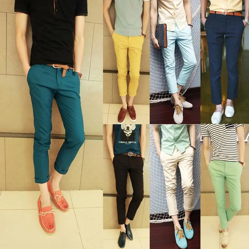 Free shopping men's fashion solid color pants slim fit