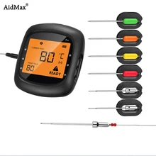 AidMax 05A Outdoor Wireless Digital Bluetooth BBQ Thermometer- Temperature Gauge for Oven Grill – 6X Probe- Freee App Control