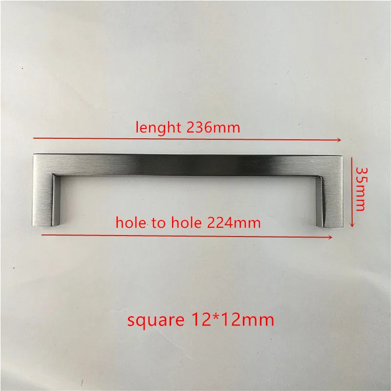 Квадратная ручка 10*10 12*12 10*20 мм нержавеющая сталь матовая кухонная ручка дверного шкафа Ручка "~ 24" - Цвет: 1212-224mm