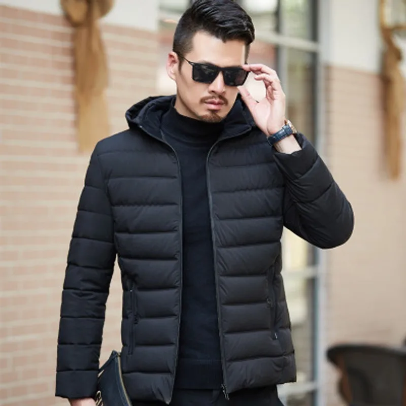 

Men Down Jacket Hooded 2019 Spring Solid Zipper Casual Coat Man Slim Warm Fashion Male Clothing Tops Exquisite Fabric XL-5XL