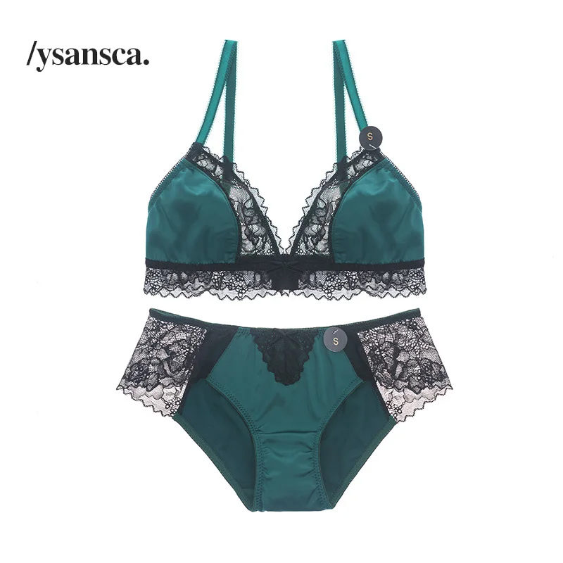 

YSANSCA Wireless Bra Set Underwear Soft Cup Set Bra and Panties Women Fashion Brief Lingerie With Lace Women Intimates Grey