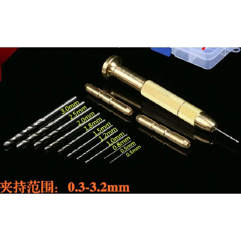 Pure Copper Handle + 10pcs Bits Precision Manual Drill Hand Tool Manual Core Drill Hand Twist