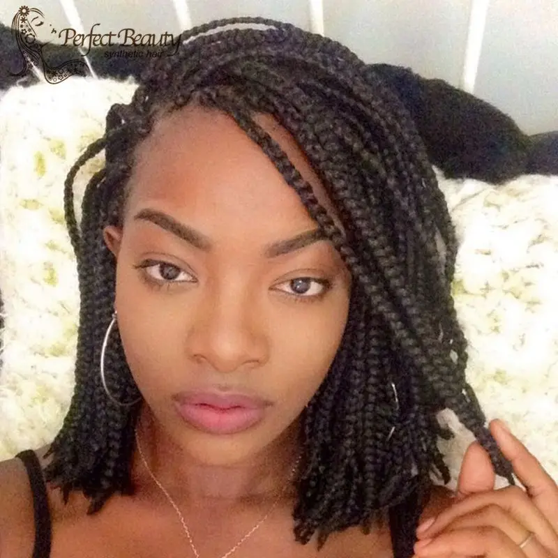 Short Braid Wig Synthetic Hair Micro Box Braided Lace Front Wig