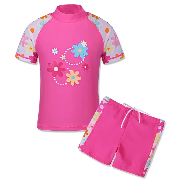 BAOHULU, Детский комплект из двух предметов, розовый купальный костюм русалки для девочек с УФ-защитой SPF 50+ солнцезащитный купальник, летняя пляжная одежда для серфинга - Цвет: S240 HotPinkShort