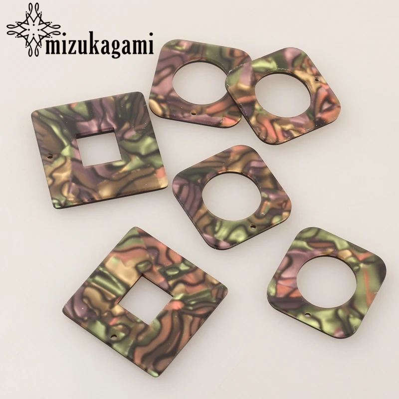 

Acetic Acid Resin Charms Imitation Abalone Shell Geometric Square Charms 6pcs/lot For DIY Jewelry Making Accessories