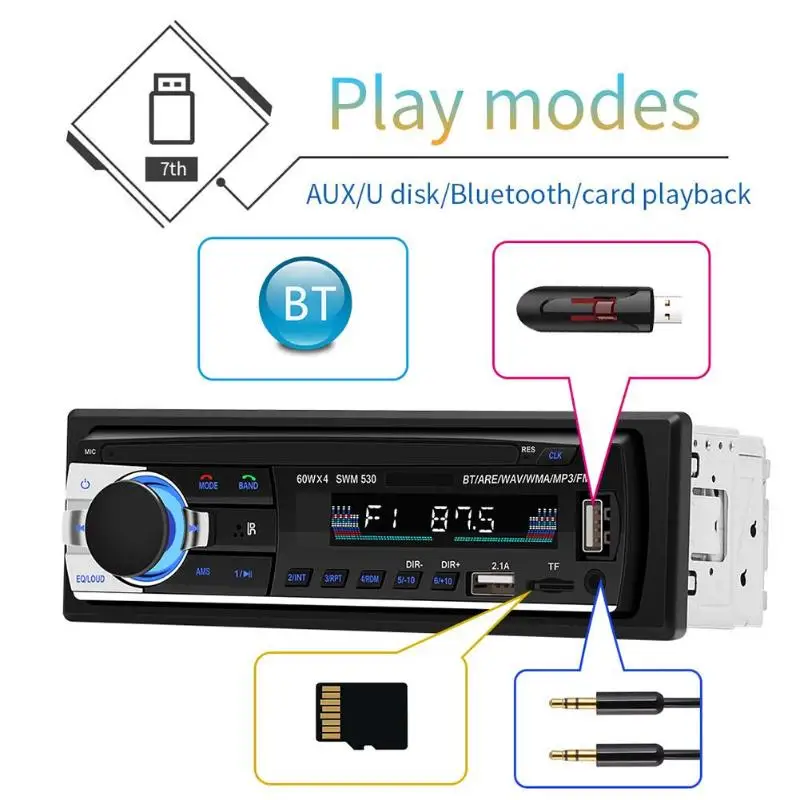 12V 530 LCD Screen Bluetooth 4.0 MP3 Player Car FM Radio U AUX disk 6 car accessries