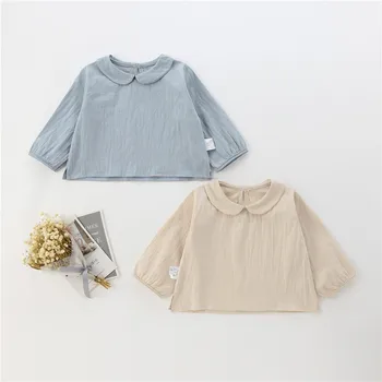 

2019 Spring Autumn Children Peter Pan Collar Shirt Solid Baby Tee Shirt Children Girl Top Blouse Kids Infant Blouse 100% Cotton