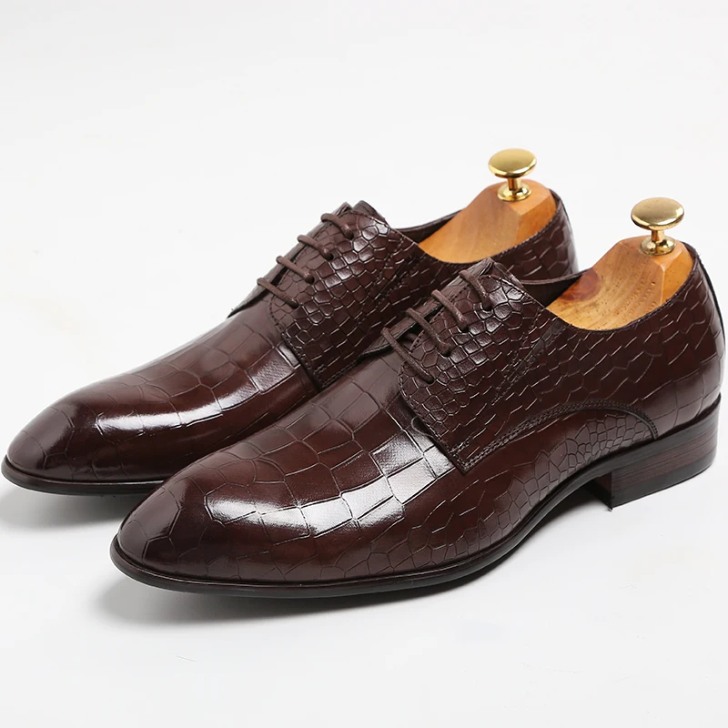 

Brand Crocodile Pattern Man Dress Shoes Latest European Style Male Business Shoes Real Leather Lace-Up Luxury Men Formal Shoes
