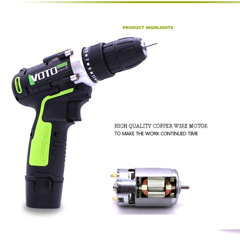 

Rechargeable Hand Drill 12V Two-speed Lithium Battery Electric Drill Cordless Electric Drill Power Tools