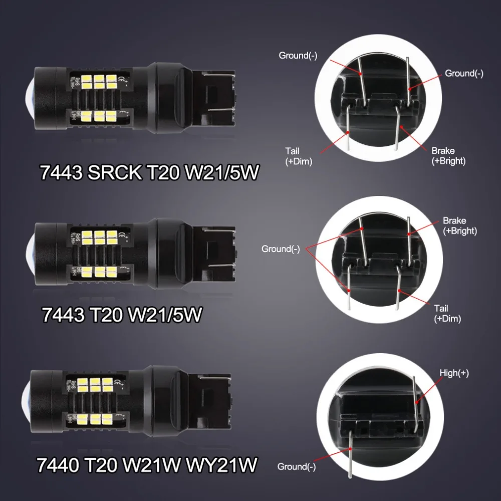 2 шт. T20 W21/5 Вт 7443 SRCK светодиодный 7440 W21W WY21W светодиодный фонарь для автомобиля стоп-сигнал поворота авто лампа заднего хода белый желтый красный 12 В