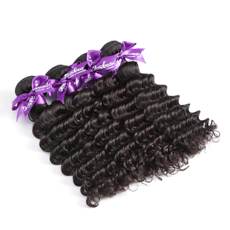 Rosabeauty Deep Wave 8 - 28 30 Inch 3 4 Bundles Brazilian Remy Hair 100% Human Hair Extension Nature Closure Weave Curly
