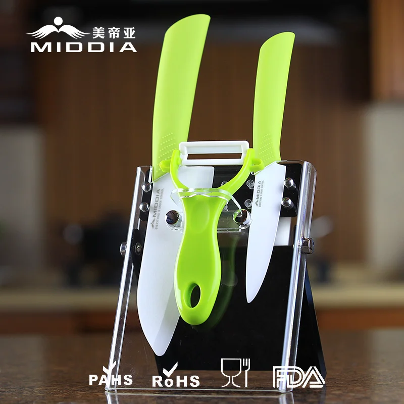 Набор керамических кухонных ножей Middia 4 шт. со складным блоком, керамический нож для очистки овощей, универсальный нож, Овощечистка для кухонной утвари