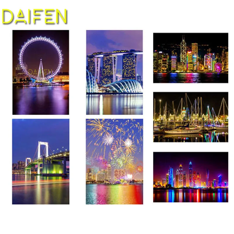

Full Round Diamond painting Cross stitch Full Square Diamond embroidery light Fireworks Reflection 3D Diamond mosaic city night