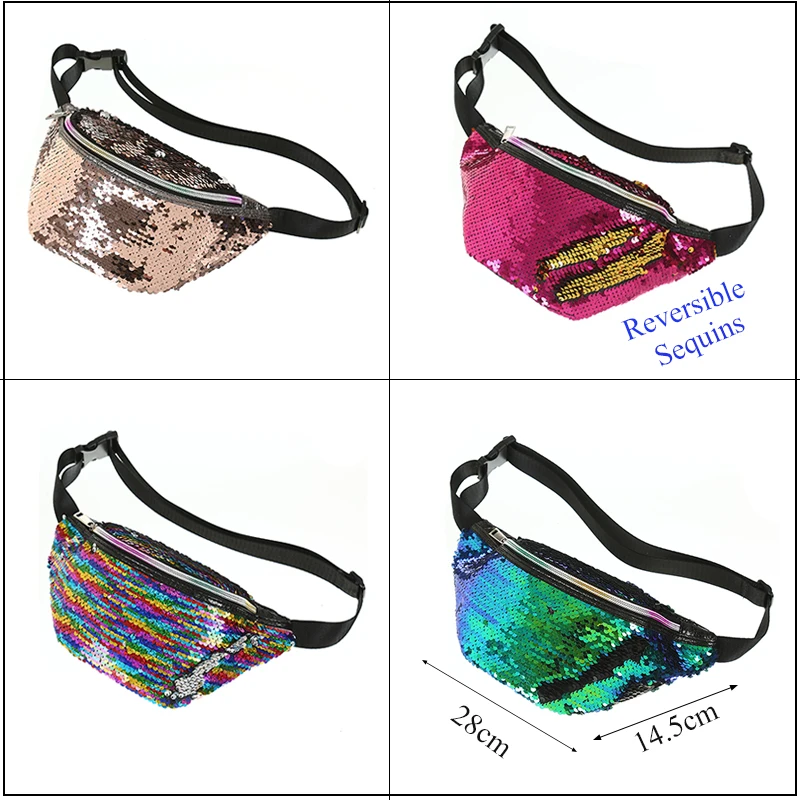 أزياء المرأة الخصر حزمة حورية البحر الترتر السفر المال الهاتف فاني حقيبة صدر للرجال ل المراهقين الفتيات بريق الخصر حزمة حقيبة كتف