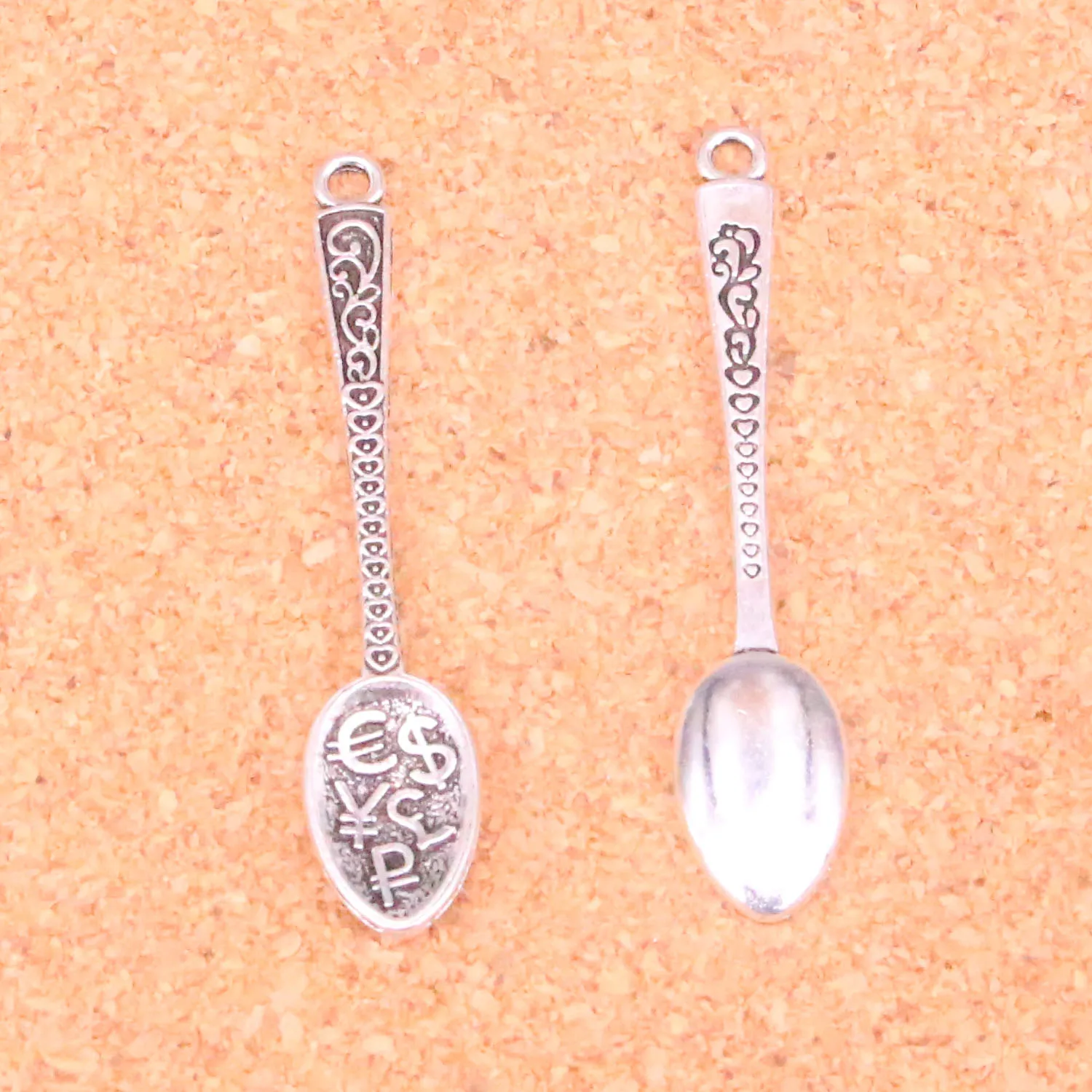 

10pcs Antique Silver Monetary symbol Spoon Charms pendants DIY Jewelry 57*12mm