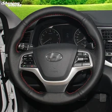 Shining wheat Hand-stitched Black Leather Car Steering Wheel Cover for Hyundai Elantra 4 2016 2017