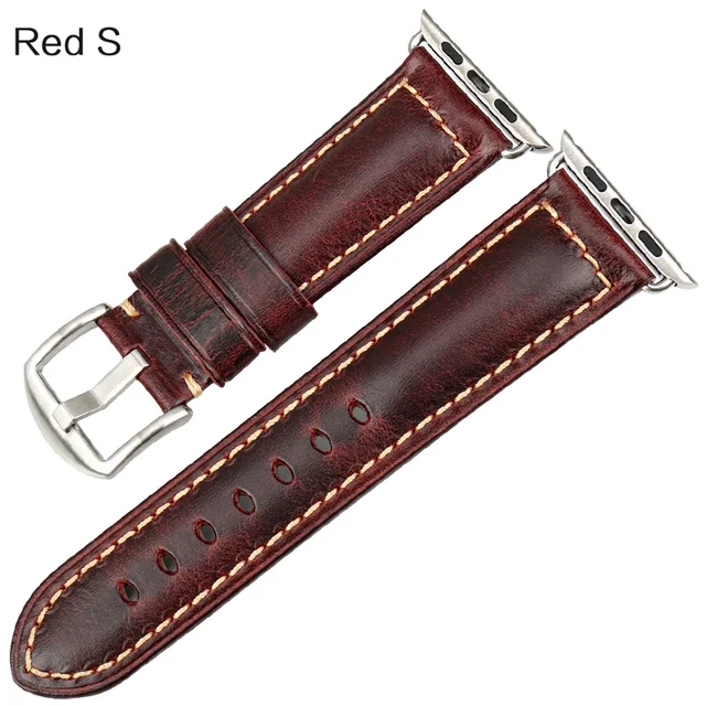 Vintage Bracelet Cow Leather Band For Apple Watch 45mm 44mm 40mm 42mm 41mm Series 7 6 SE 5 4 3 For iWatch Apple Watch Strap Red S