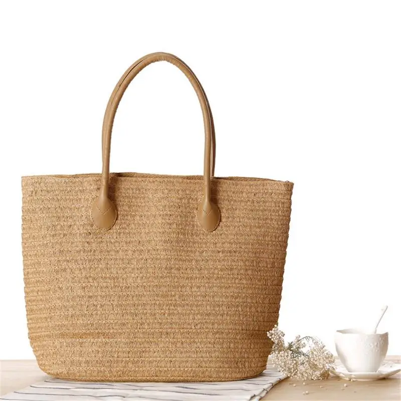 

New Arrival European Style Straw Woven Bag Beach Fashion Simple Casual Braided Totes Handmade Women Hand Bags Shoulder Handbag