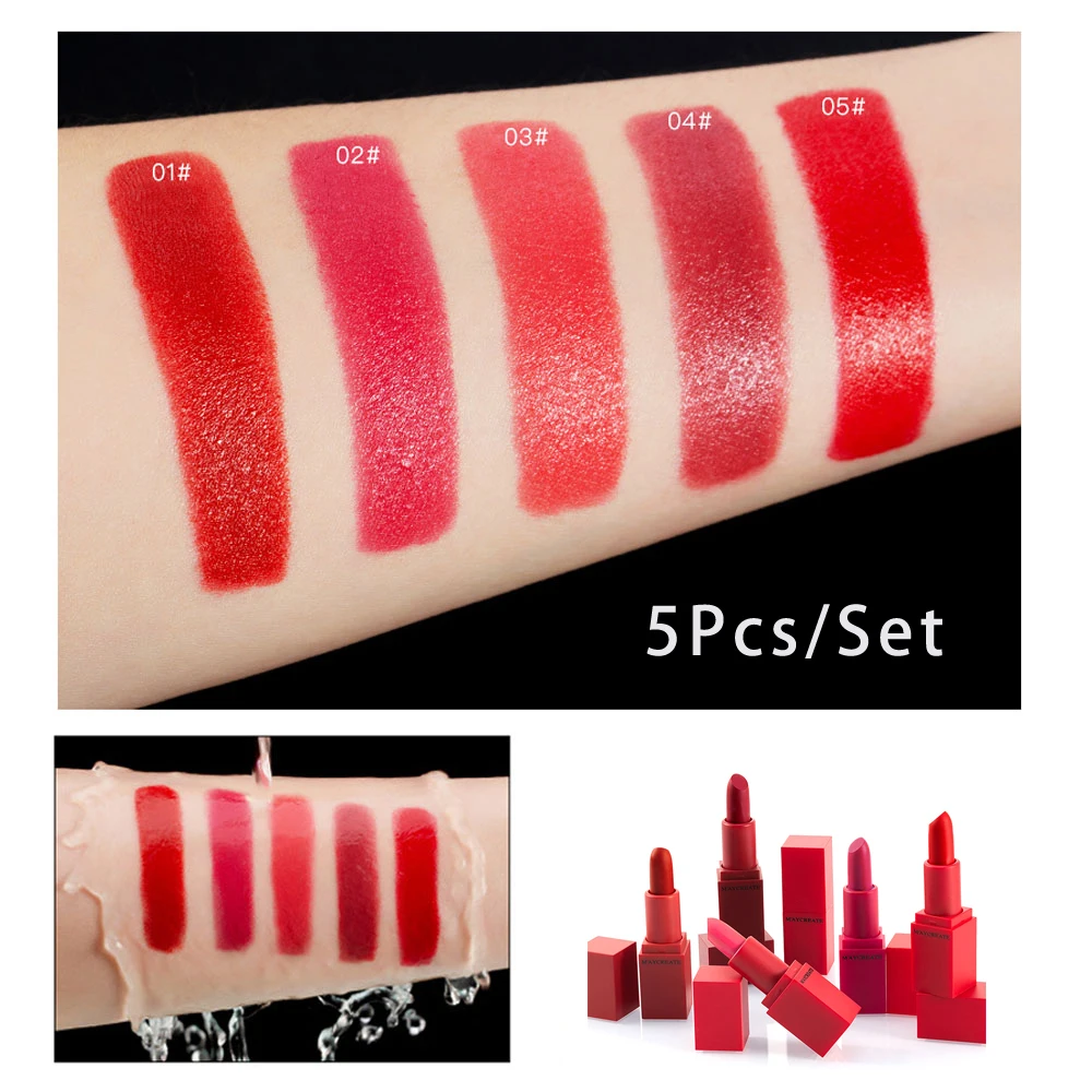 

5pcs/Set Lipstick Cosmetic Matte Women Moisturizing Balm Fashion Waterproof Sexy Matte Lipstick Set Fashion Makeup Gift korean