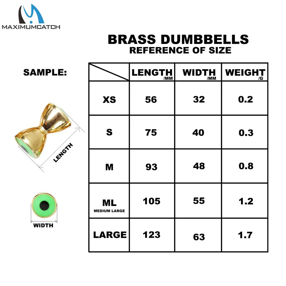 Maximumcatch 25 шт./лот 3,2 мм-6,3 мм латунная гантель для завязывания мушек с глазами материал для завязывания мушек
