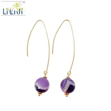 Lii Ji natural amatista 12mm con plata esterlina 925 gota larga pendiente Pendientes