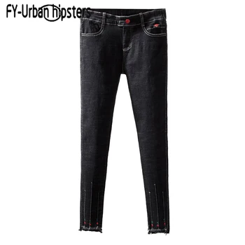 

fashion ankle length jeans women boyfriend pants irregular tassel jeans woman stretch elastic denim cotton pencil pants big size