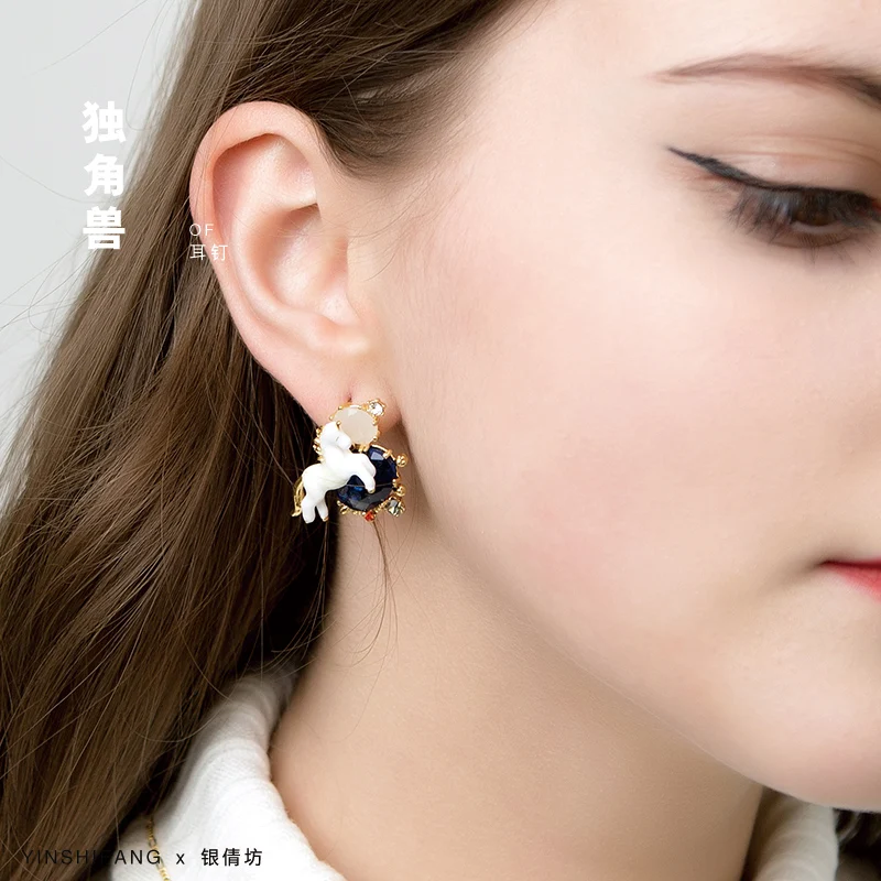 Discount Price Unicorn Blue Gem Luxury Enamel Glaze white HorseOpening Ring Adjustable Women Ring Jewelry Fashion Jewelry