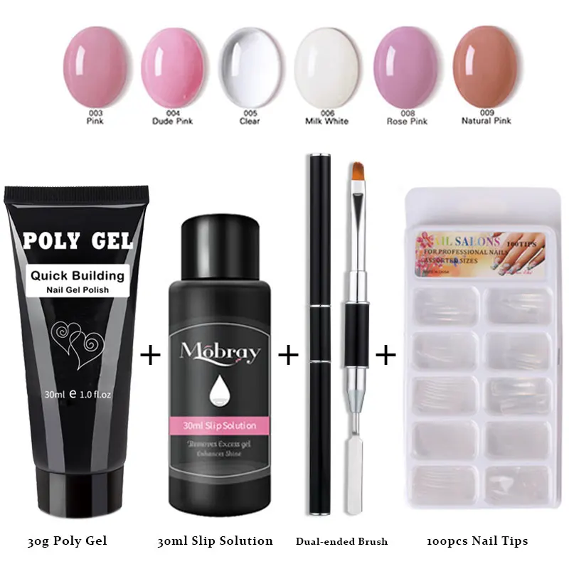 30g Polygel مجموعة مسمار الاكريليك بولي هلام الوردي واضح كريستال UV بناء هلام نصائح تعزيز زلة حل مزدوجة رؤساء مجموعات الفراشي