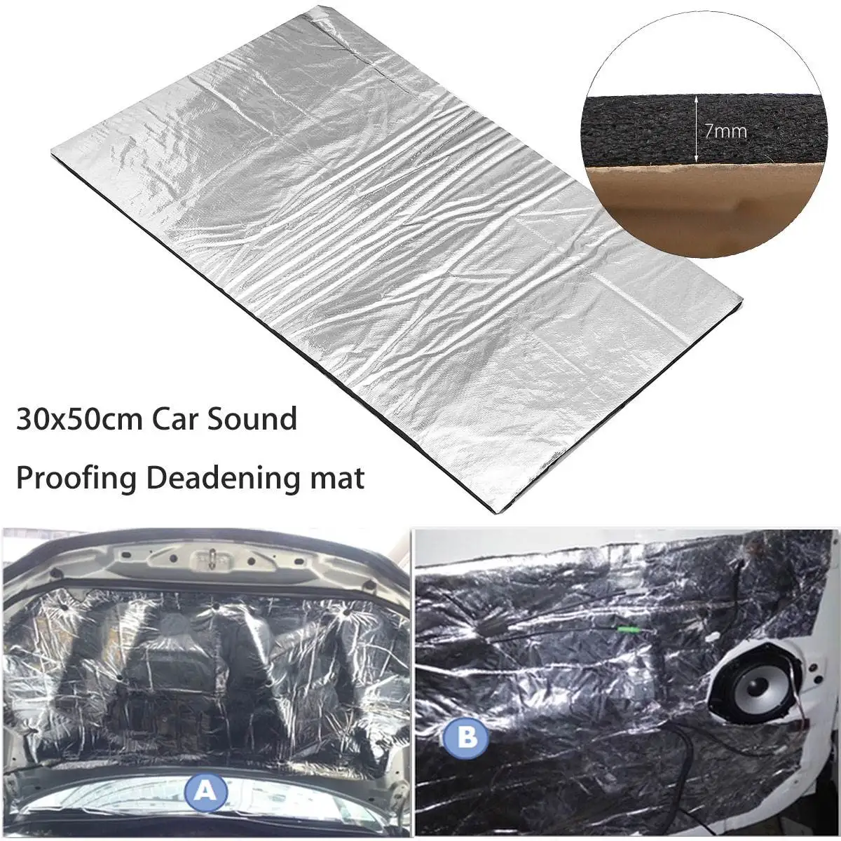 30x50cm Car Glass Fibre Sound Insulation Proofing Deadening 7mm Closed