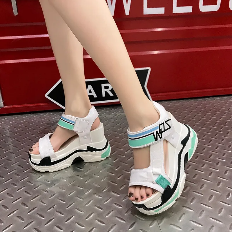 

Rimocy women's high platform wedge sandals summer 2019 super high heeled height increasing casual shoes woman sandalias mujer
