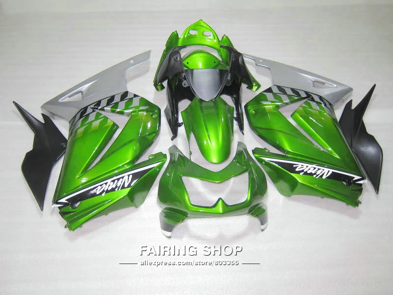 

Injection molding fairings For Kawasaki ninja 250r 08 09 10-14 2008-2014 green silver black EX250 fairing kit PO18