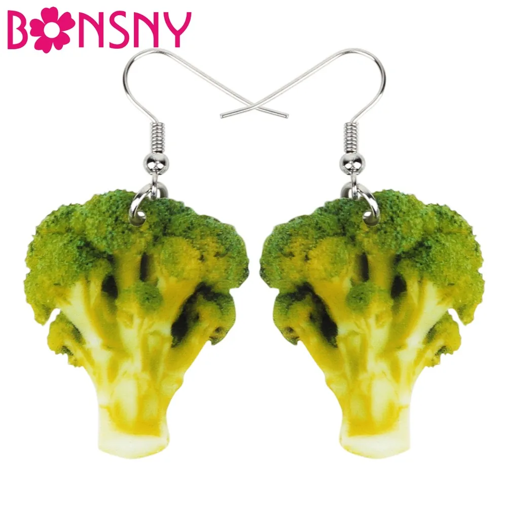 Bonsny Acrylic Novelty Broccoli Earrings Big Long Dangle Drop Cute