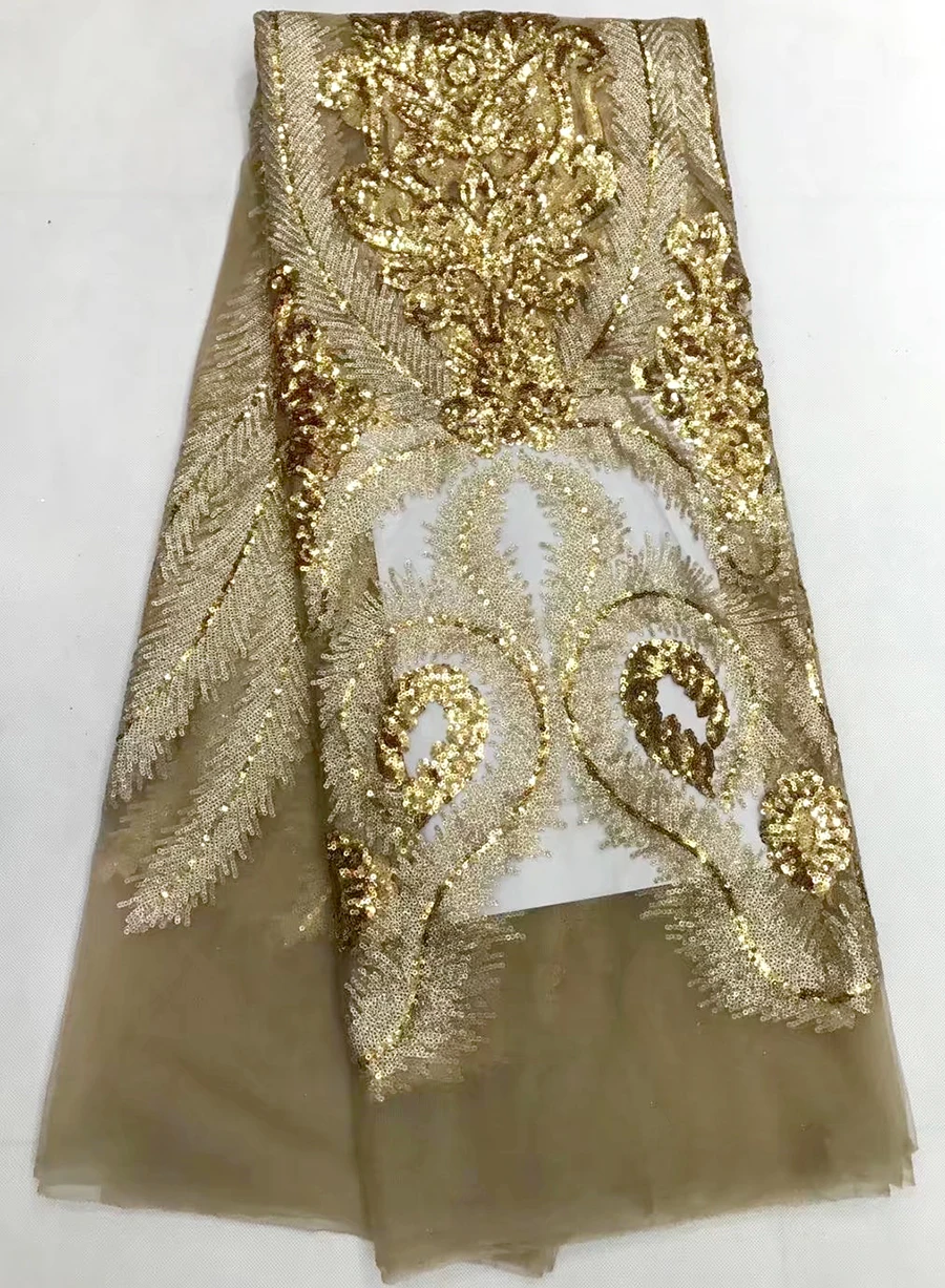

golden Special Offer French Net Lace Fabric With Sequins For Wedding High Quality African Tulle Lace Fabric Sequin Lace Fabric