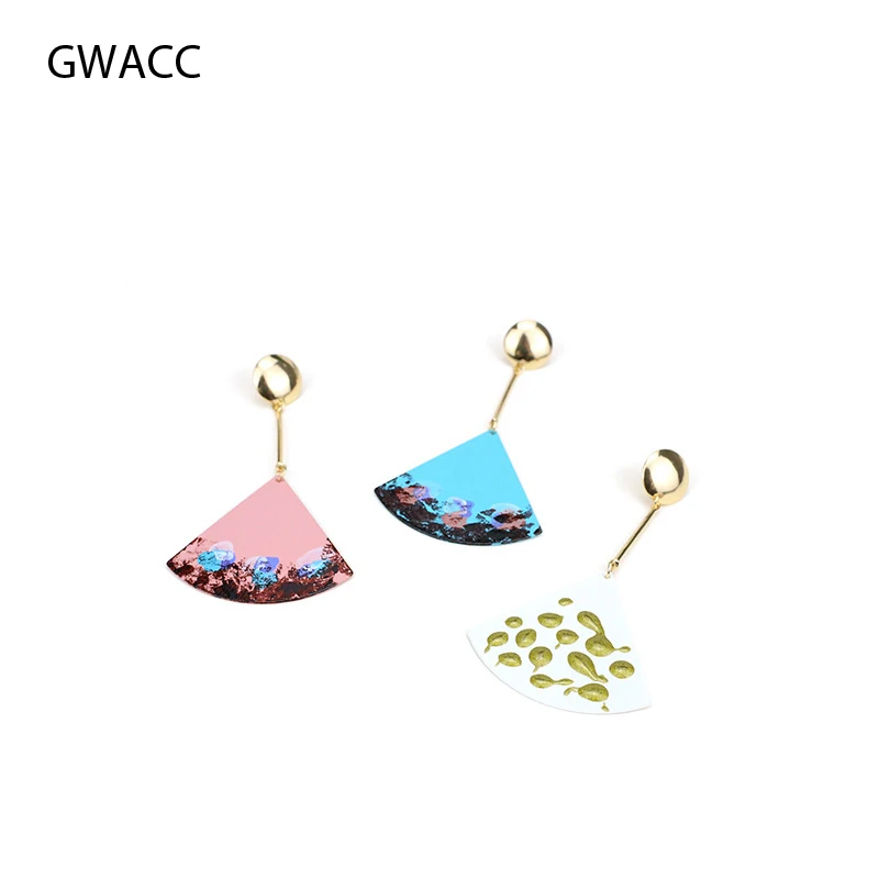 

GWACC Bohemia Fan Shape Colorful Drop Earrings For Women Gold Color Exaggerated Big Statement Graffiti Earrings Fashion Jewelry