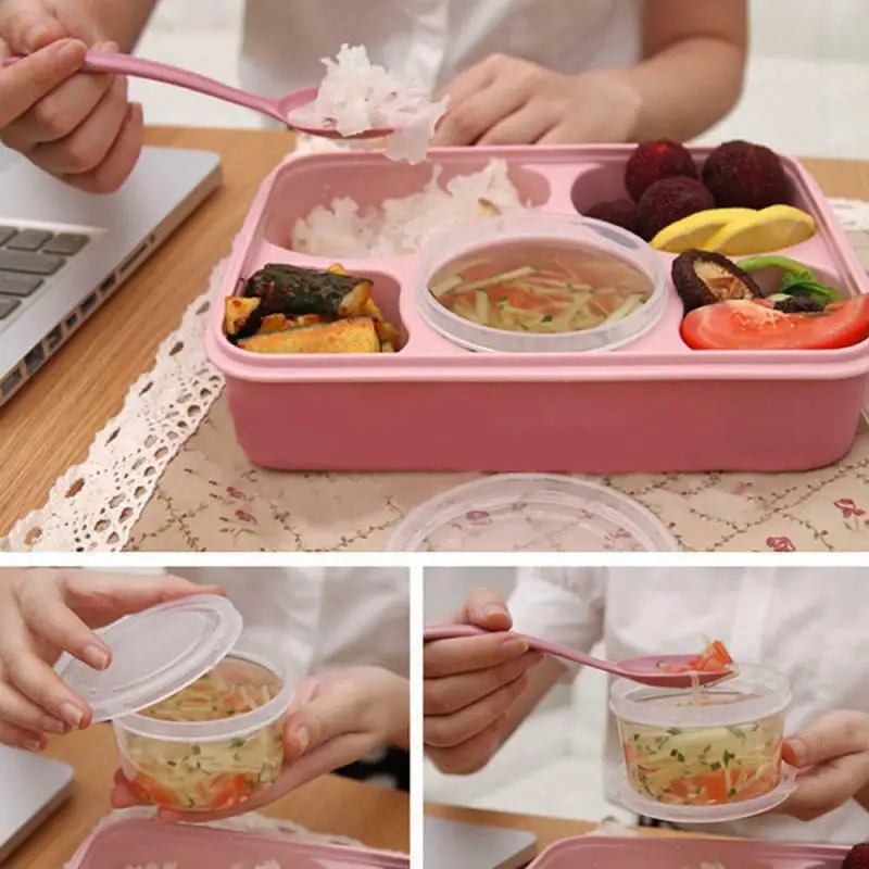 

BPA Free Lunch Box With Compartment 5 Grids Microwavable Cartoon Bento Box Leakproof Food Container Lunchbox For Picnic